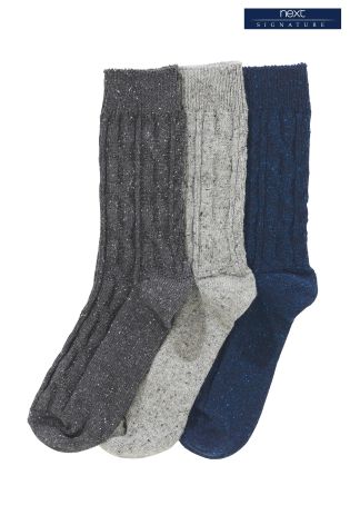 Signature Wool Mix Cable Socks Three Pack